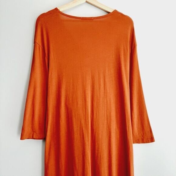 ZARA | 100% Cotton Minimalist Modern V-Neck Midi Dress Orange Sz S - Picture 10 of 16